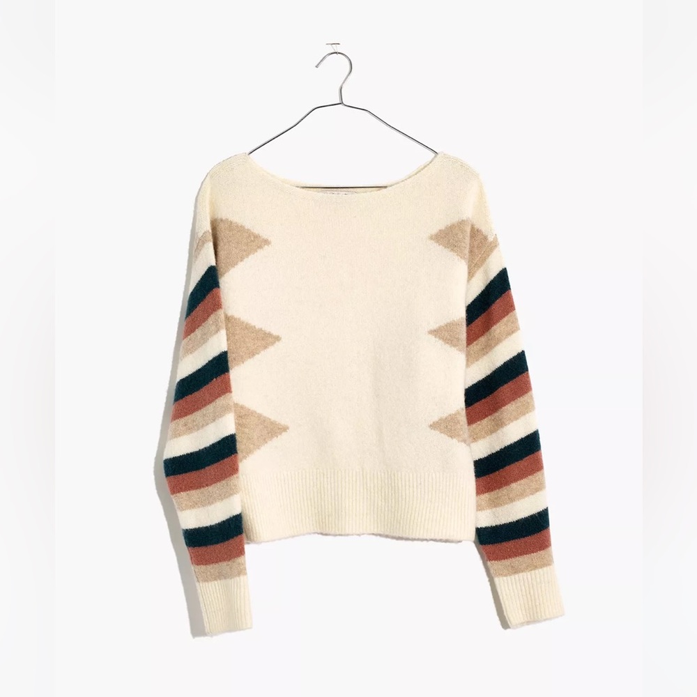 Madewell Stripe Sleeve Geo Pullover Sweater